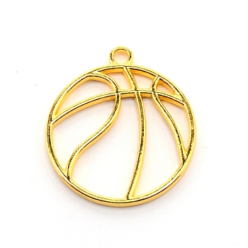 Alloy Open Back Bezel Pendants, for DIY UV Resin, Epoxy Resin, Pressed Flower Jewelry, Basketball, Golden, 34.5x30.5x2.5mm, Hole: 3mm