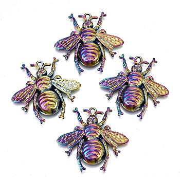 Alloy Pendants, Cadmium Free & Lead Free, Bees, Rainbow Color, 38x40x6mm, Hole: 3x2mm