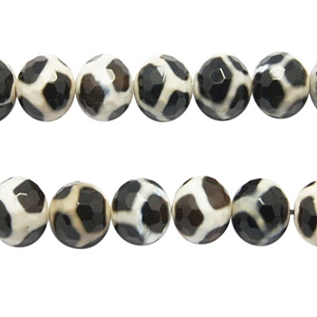 Tibetan Style Turtle Back Pattern dZi Beads, Natural Agate, Giraffe Skin Agate, Dyed, Faceted Round, 6mm, Hole: 1mm, about 62pcs/strand, 15 inch