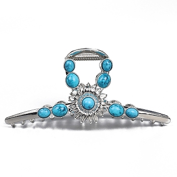 Synthetic Turquoise Claw Hair Clips, Alloy Hair Accessories for Women & Girls, Platinum, 115mm