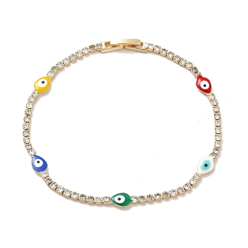 Clear Cubic Zirconia Tennis Bracelet with Enamel Teardrop Evil Eye, Rack Plating Iron Link Chains Bracelet for Women, Golden, Colorful, 8 inch(20.2cm)