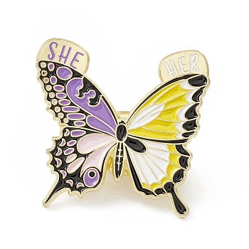 Butterfly Enamel Pin, Gold Plated Alloy Lapel Pin Brooch for Backpack Clothes, Medium Purple, 29x30x1.5mm