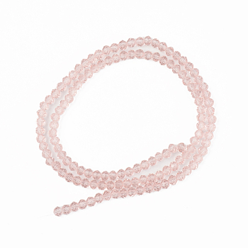 Glass Beads Strands, Faceted, Rondelle, Pink, 4x3mm, Hole: 0.9mm, about 123~127pcs/strand, 16.5~16.9 inch(42~43cm)