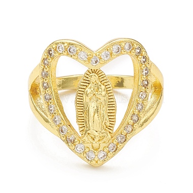 Corazón de circonita cúbica transparente con anillo abierto de virgen María(RJEW-C047-04G)-2