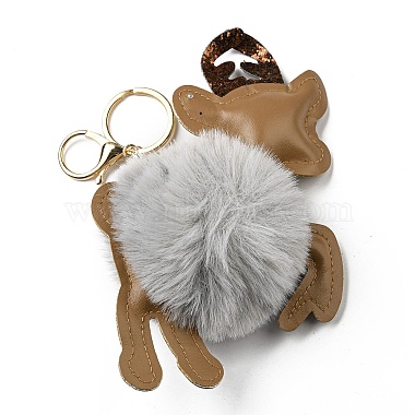 Imitation Rex Rabbit Fur & PU Leather Christmas Reindeer Pendant Keychain(KEYC-K018-02KCG-01)-2