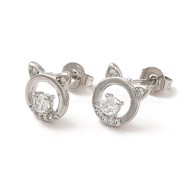 Clear Cubic Zirconia Hollow Out Cat Stud Earrings(EJEW-F301-14)-2
