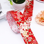 Cotton Flower Print Ribbons, for Clothing Ornament, Red, 1-5/8 inch(40mm)(OCOR-WH0045-28A-02)