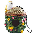 Resin Hanging Bird's Nests, Outdoor Bird Nests, Garden Decoration, Wall Decor, Green, 185x130x128mm(BIRD-PW0001-071-1)