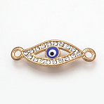 Alloy Rhinestone Links connectors, Enamel Style, Evil Eye, Blue, Light Gold, 27x9x2mm, Hole: 2mm(ALRI-T004-30LG)