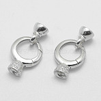 Anti-Tarnish Rhodium Plated 925 Sterling Silver Key Clasps, with Cubic Zirconia, with 925 Stamp, Ring, Platinum, 27x15x6.5mm, Hole: 2mm(STER-E056-048P)
