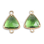 Transparent K9 Glass Connector Charms, with Light Gold Plated Brass Findings, Cadmium Free & Lead Free, Faceted, Triangle, Medium Sea Green, 16x12x4mm, Hole: 1.5mm(GLAA-N038-60-F02)