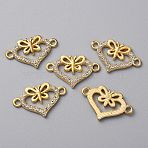Alloy Crystal Rhinestone Connector Charms, Heart Links, Light Gold, Butterfly, 14x23x2mm, Hole: 1.8mm(RB-WH0001-06A)