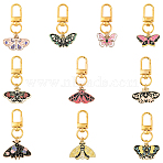 10Pcs 10 Styles Alloy Enamel Butterfly with Flower Pendant Decorations, with Swivel Clasps, Golden, Mixed Color, 51~55mm(HJEW-YW00152)