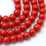 Baking Paint Pearlized Glass Pearl Round Bead Strands, Red, 8~9mm, Hole: 1mm, about 105pcs/strand, 31.4 inch(X-HY-Q330-8mm-55)