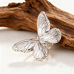 304 Stainless Steel Cuff Open Rings, Butterfly, Stainless Steel Color, 15~20mm(WG59E29-01)