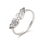 Non-Tarnish 304 Stainless Steel Hollow Wings Adjustable Ring for Women, Stainless Steel Color, US Size 6(16.5mm)(RJEW-L107-033P)