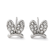 304 Stainless Steel with Rhinestone Stud Earrings, Rabbit Ear, Stainless Steel Color, 7.2x6.8mm(EJEW-Q788-02P)