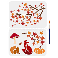 US 2Pcs 2 Styles Autumn PET Hollow Out Drawing Painting Stencils, with 1Pc Art Paint Brushes, for DIY Scrapbook, Photo Album, Maple Leaf & Mushroom & Fox & Pumpkin Pattern, Mixed Patterns, 297x210mm, 1pc/style(DIY-MA0001-03)