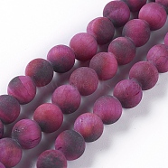 Natural Tiger Eye Beads Strands, Dyed & Heated , Frosted, Round, Medium Violet Red, 8mm, Hole: 1.2mm, about 46~49pcs/strand, 14.7~15.3 inch(37.5~39cm)(G-F616-01B-8mm)