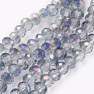Electroplate Glass Beads Strands, Opalite, Half Rainbow Plated, Faceted, Rondelle, Light Steel Blue, 6x4~5mm, Hole: 0.8~1mm, about 88~92pcs/strand, 15.5 inch~16 inch(39~45cm)(GLAA-K027-HR-B01)