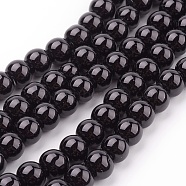 Black Glass Pearl Round Loose Beads For Jewelry Necklace Craft Making, 8mm, Hole: 1mm, about 105pcs/strand(X-HY-8D-B20)