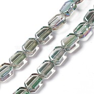 Electroplate Glass Beads Strands, Half Rainbow Plated, Rectangle, Dark Sea Green, 9.5x6~6.5x3.5mm, Hole: 1mm, about 68pcs/strand, 25.59''(65cm)(EGLA-L042-HR02)