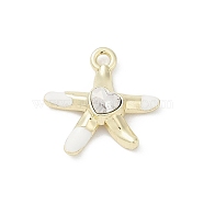 Rack Plating Alloy Enamel Rhinestone Pendants, Cadmium Free & Nickel Free & Lead Free, Starfish, Golden, White, 14.5x14x3.5mm, Hole: 1.5mm(PALLOY-R151-41G-03)