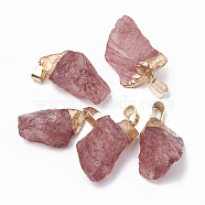 Dyed Natural Quartz Crystal Pendants, with Golden Tone Iron Brass Findings, Nuggets, Red, 20~30x10~18x8~18mm, Hole: 3~4x7mm(G-T104-24D)