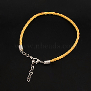 Trendy Braided Imitation Leather Bracelet Making, with Iron Lobster Claw Clasps and End Chains, Gold, 200x3mm(BJEW-S076-009)