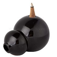 Gourd Porcelain Holding Backflow Incense Holders, Waterfall Incense Burner, Home Office Teahouse Zen Buddhist Supplies, Black, 77x57.5x54.5mm(AJEW-WH0401-07)