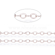 Brass Flat Oval Cable Chains, Unwelded, with Spool, Cadmium Free & Nickel Free & Lead Free, Rose Gold, 3.5x3x0.5mm, about 301.83 Feet(92m)/roll(CHC025Y-RG)