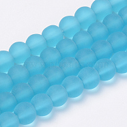Transparent Glass Beads Strands, Frosted, Round, Deep Sky Blue, 8mm, Hole: 1.5mm, about 42pcs/strand, 11.8 inch(X-GLAA-Q064-07-8mm)
