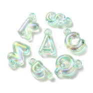 UV Plating Rainbow Iridescent Acrylic Beads, Letters, Aquamarine, 25~26x14~22.5x8mm, Hole: 3.5mm(OACR-K003-007C)