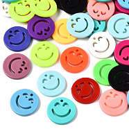 Opaque Acrylic Pendants, Flat Round with Smile, Mixed Color, 20x3mm, Hole: 1.8mm(X-SACR-T358-01)