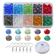 DIY Bracelet Earring Making Kit, Including Rondelle Glass Beads, Elastic Thread, Brass Earring Hooks, Mixed Color, About 660~690Pcs/box(DIY-YW0006-90)