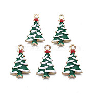 Rack Plating Alloy Enamel Pendants, Cadmium Free & Nickel Free & Lead Free, Light Gold, Christmas Tree, Dark Green, 26x15x3mm, Hole: 2mm(X-ENAM-N055-123)