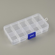 Rectangle Plastic Storage Case, 10 Grids, Flip Cover with Removable Dividers, White, 6.9x12.8x2.2cm(CON-WH0080-75A)