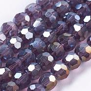 Electroplate Glass Beads Strands, Faceted(32 Facets) Round, Dark Violet, 3mm, Hole: 1mm, about 100pcs/strand, 11.5 inch(EGLA-D021-73)