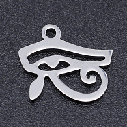 304 Stainless Steel Laser Cut Charms, Egyptian Eye of Horus, Stainless Steel Color, 12x13.5x1mm, Hole: 1.5mm(A-STAS-S105-T919-1)