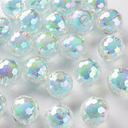 Transparent Acrylic Beads, Bead in Bead, AB Color, Faceted, Round, Sky Blue, 16mm, Hole: 3mm, about 205pcs/500g(TACR-S152-14B-A07)