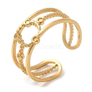 304 Stainless Steel Hollow Ring Open Cuff Rings for Women, Real 18K Gold Plated, US Size 7 1/4(17.5mm)(STAS-D085-25G)