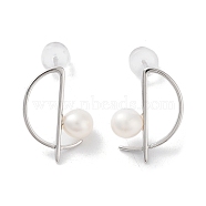 Natural Pearl Stud Earrings for Women, with Sterling Silver Pins, Half Round, Platinum, 17x13mm(EJEW-C083-02P)