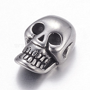 304 Stainless Steel Beads, Skull, Antique Silver, 14x9x6mm, Hole: 3mm(STAS-P173-132AS)