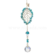 Synthetic Turquoise with Glass and Lampwork Pendant Decorations, With Alloy Finding, Leaf, 250mm(HJEW-TA00130-02)