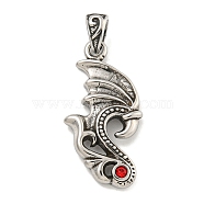 316 Surgical Stainless Steel Pendants, with Rhinestone, Dragon Wing Charm, Antique Silver, 34.5x17.5x3.5mm, Hole: 3.5x6.5mm(STAS-E212-53AS)