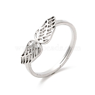 304 Stainless Steel Hollow Wings Adjustable Ring for Women, Stainless Steel Color, US Size 6(16.5mm)(RJEW-L107-033P)