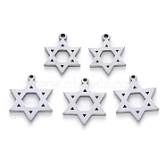 Religion Theme, 304 Stainless Steel Pendants, Laser Cut, for Jewish, Star of David, Stainless Steel Color, 17x14x1mm, Hole: 1.2mm(STAS-N092-43)