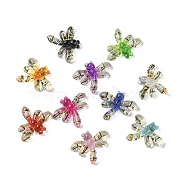 Transparent Resin Cabochons, Golden Metal Enlaced Dragonfly, Mixed Color, 9x11x2.5mm(RESI-E039-29)