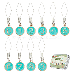 20Pcs 10 Style 304 Stainless Steel Threaders, with Alloy Enamel Number Pendant, Medium Aquamarine, 46mm, 2pcs/style(DIY-AB00047)