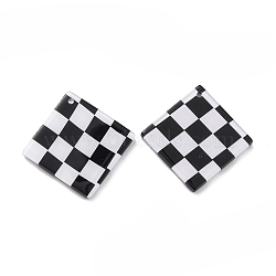 Checkerboard Style Rhombus Acrylic Pendants, Black, 28x28x2.5mm, Hole: 1.2mm(OACR-G008-01A)
